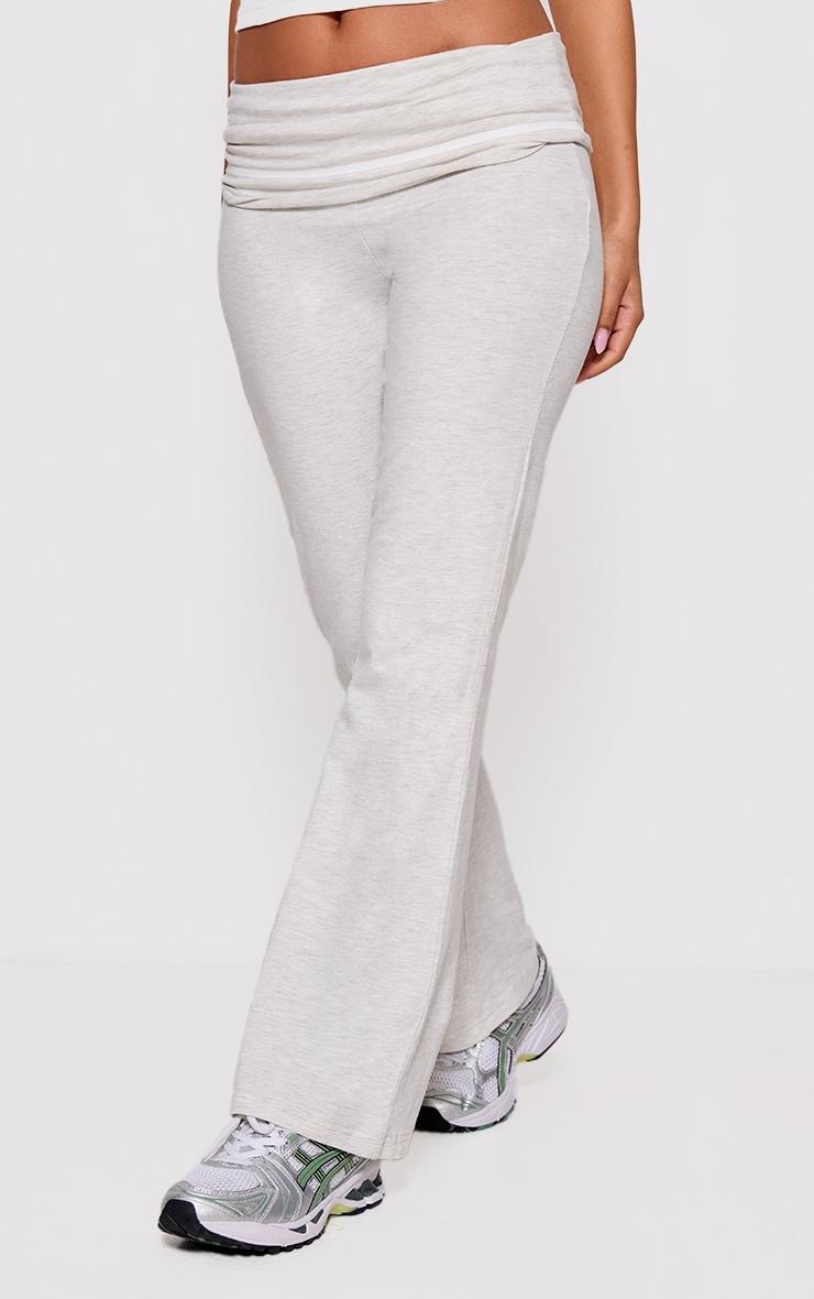 Petite Ash Grey Jersey Foldover Flared Pants Product Image