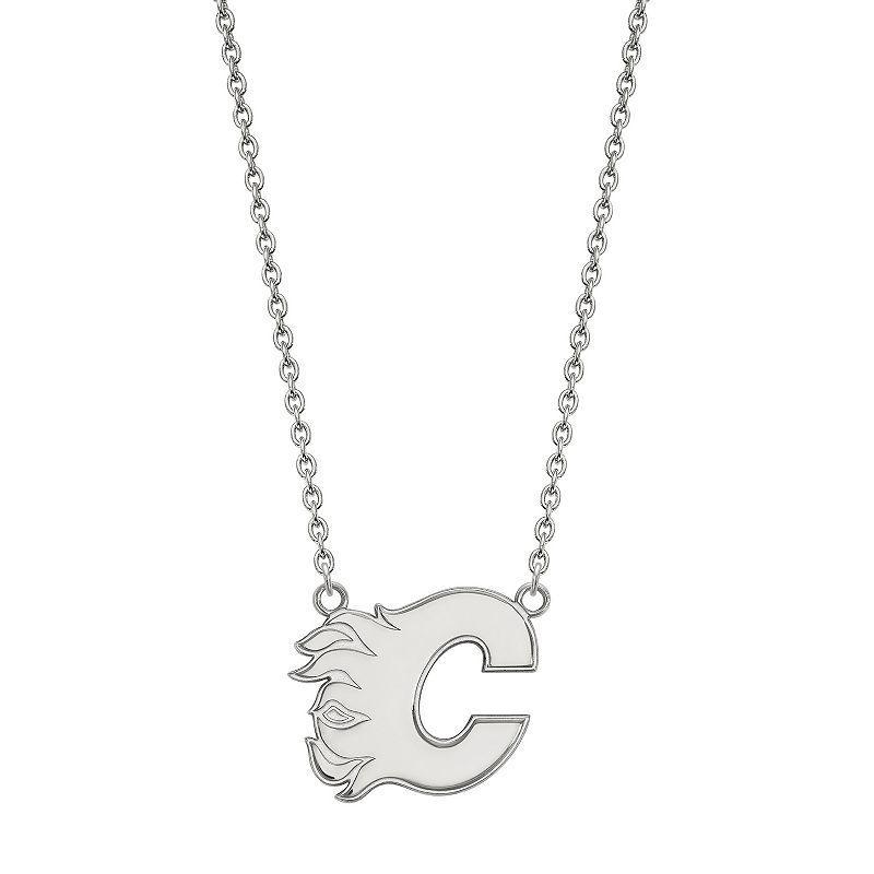 LogoArt Calgary Flames Sterling Silver Large Pendant Necklace, Womens Product Image