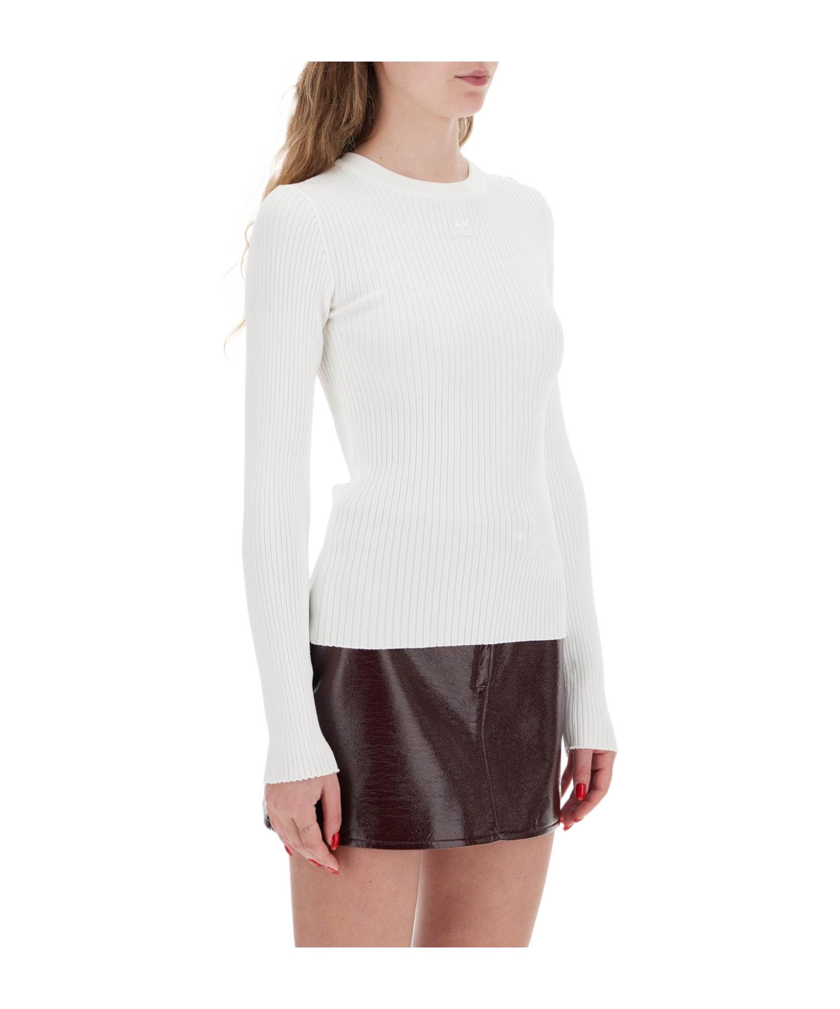 COURRÈGES Pullover In Maglia Stretch A Coste In White Product Image