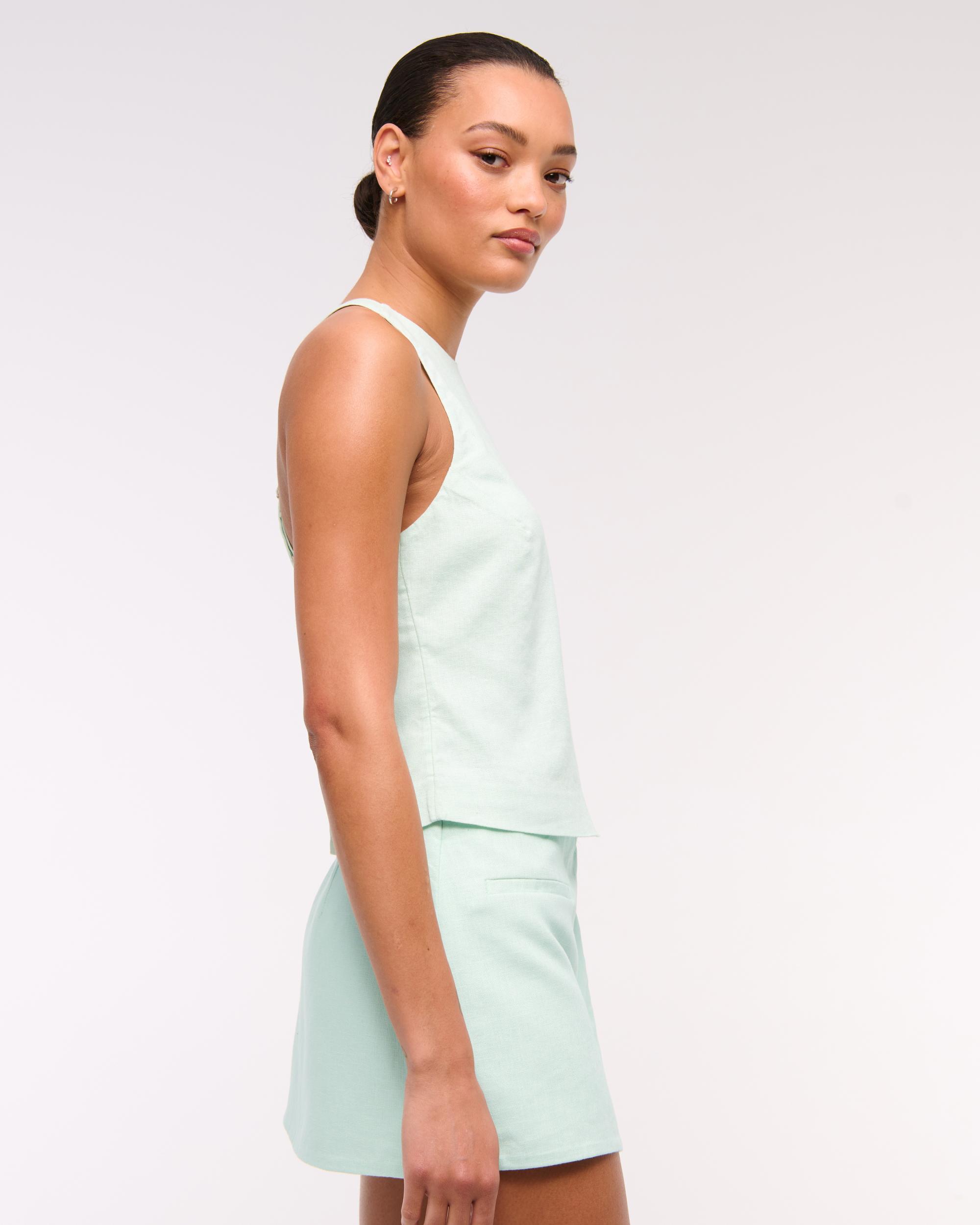 Linen-Blend Open-Back Set Top Product Image