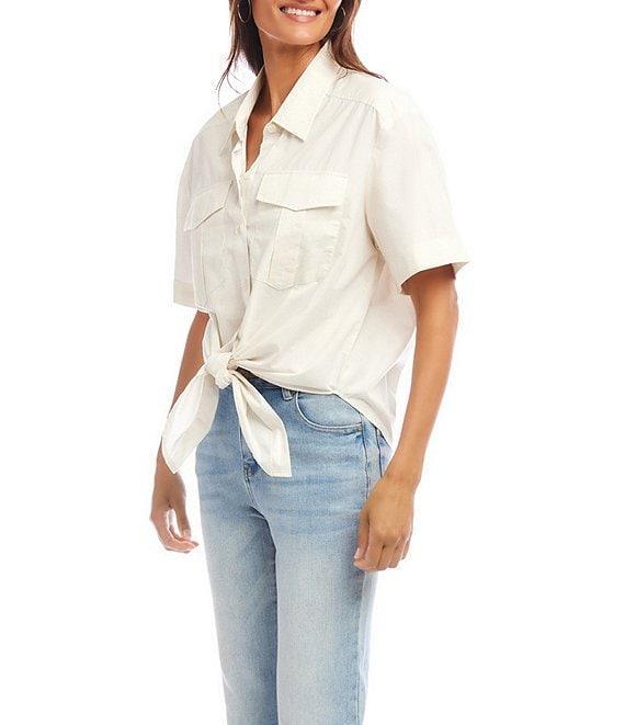 Karen Kane Point Collar Short Sleeve Tie Front Top Product Image