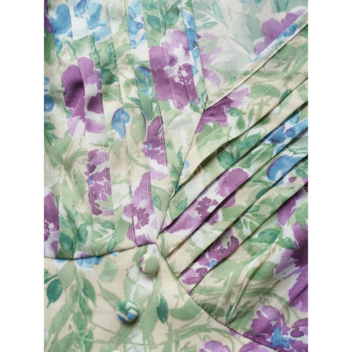 Plus Size Multicolor V Neck Floral Petal Sleeve Pleated Blouse Women Elegant Short sleeve V-neck Everyday Blouses BloomChic 18-20/2X Product Image