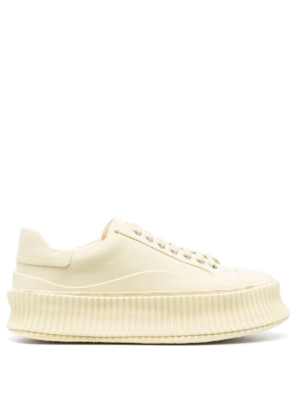 White Leather Platform Sneakers In 100 Optic White Product Image