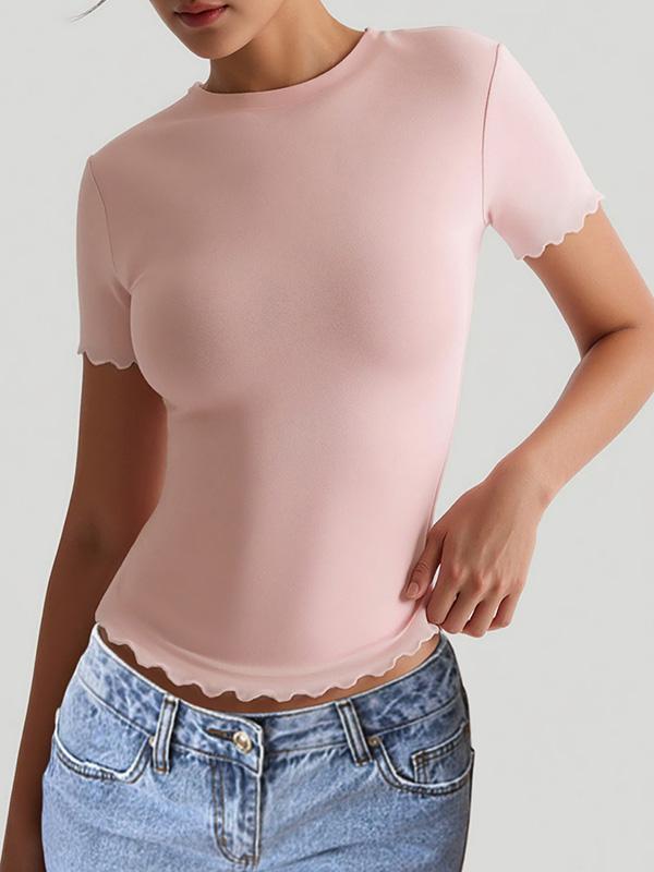 Short Sleeves Skinny Solid Color Round-Neck T-Shirts Tops Product Image
