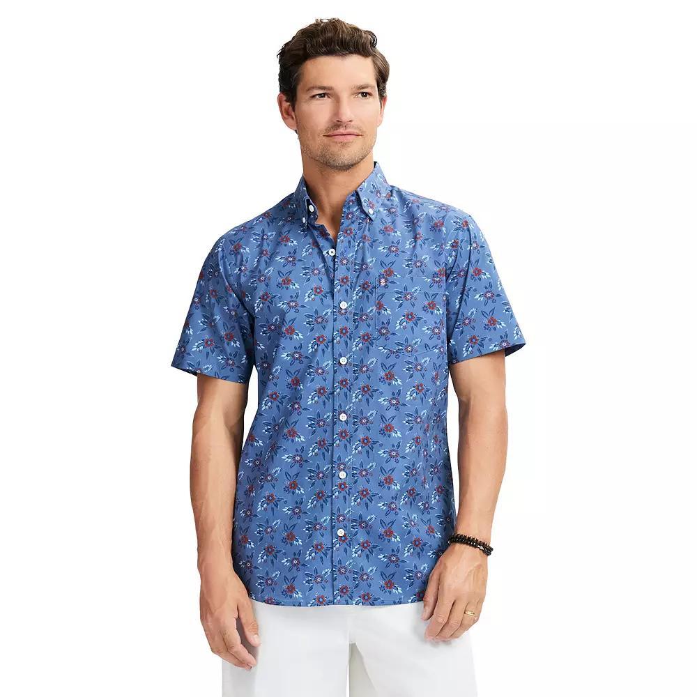 Men's IZOD Breeze Short Sleeve Button-Down Shirt, Size: XL, Blue Leaf Flowers Product Image