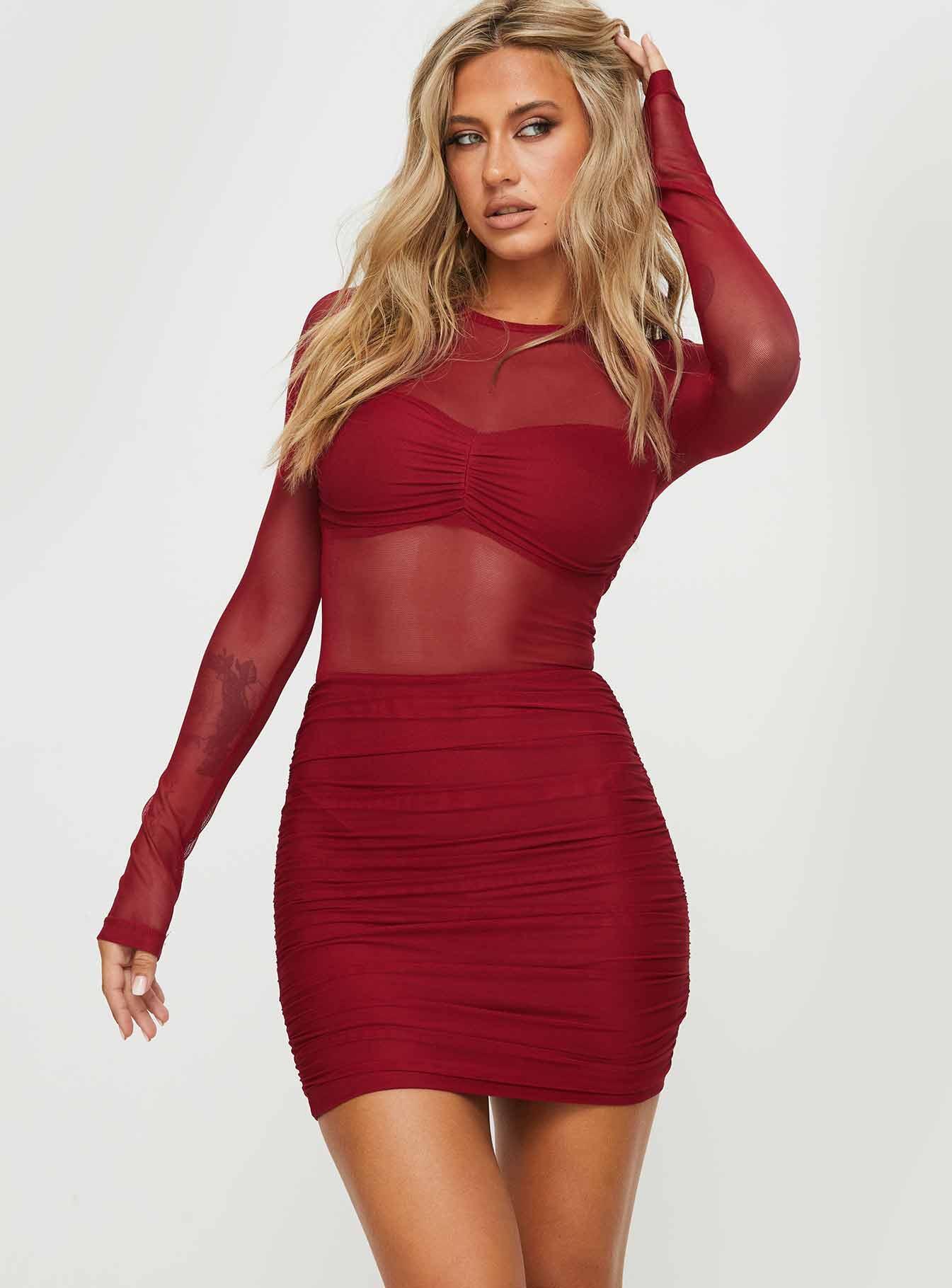 Hapstall Long Sleeve Mini Dress Burgundy Product Image