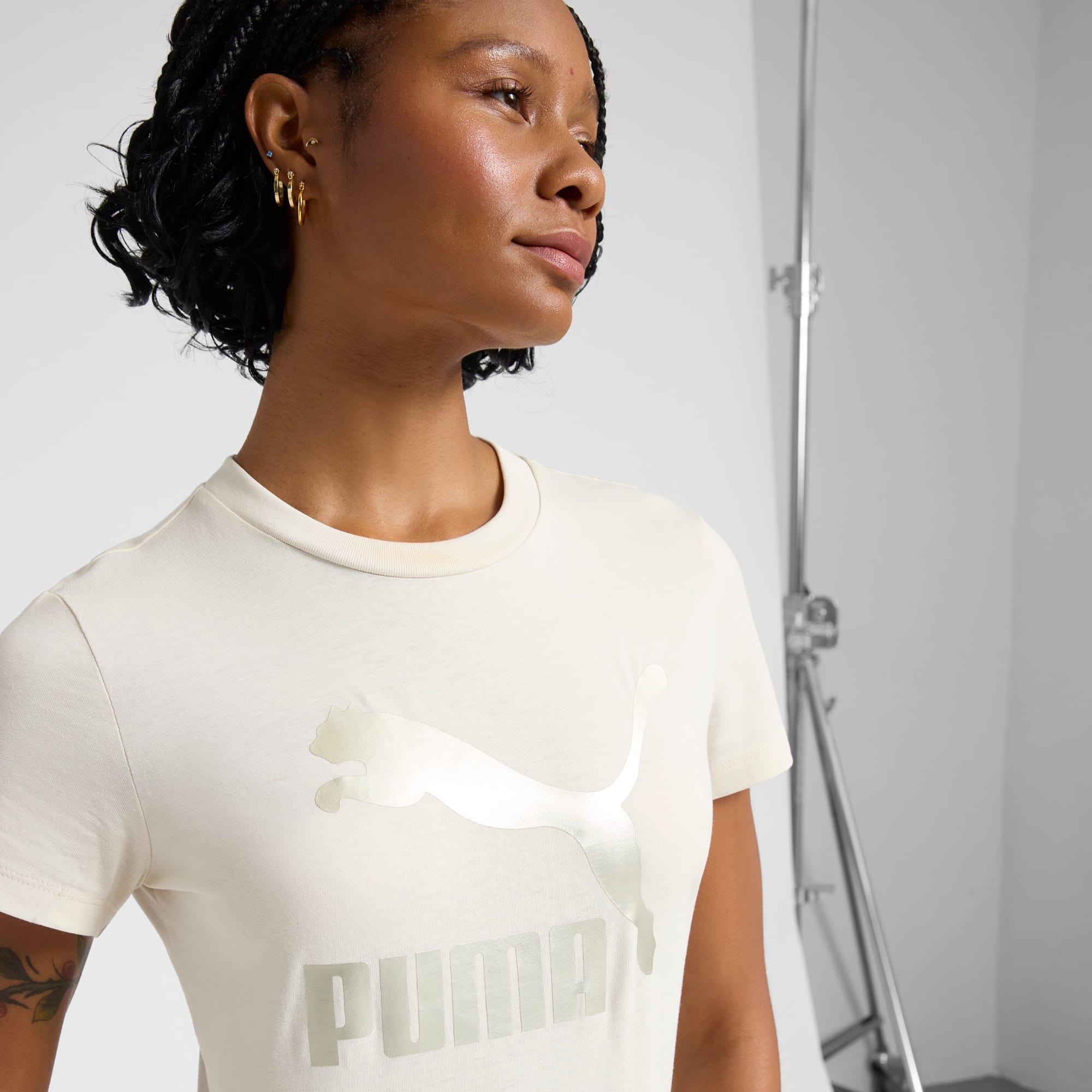 PUMA CLASSICS Shiny Logo Womens T-Shirt Product Image