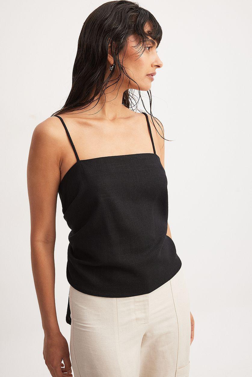 Open Back Linen Blend Strap Top Product Image