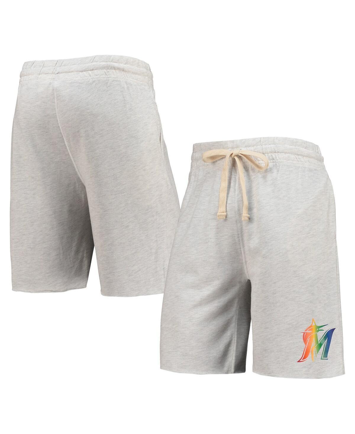 Men's Concepts Sport Oatmeal Miami Marlins Mainstream Logo Terry Tri-Blend Shorts, Size: Medium, Team Product Image