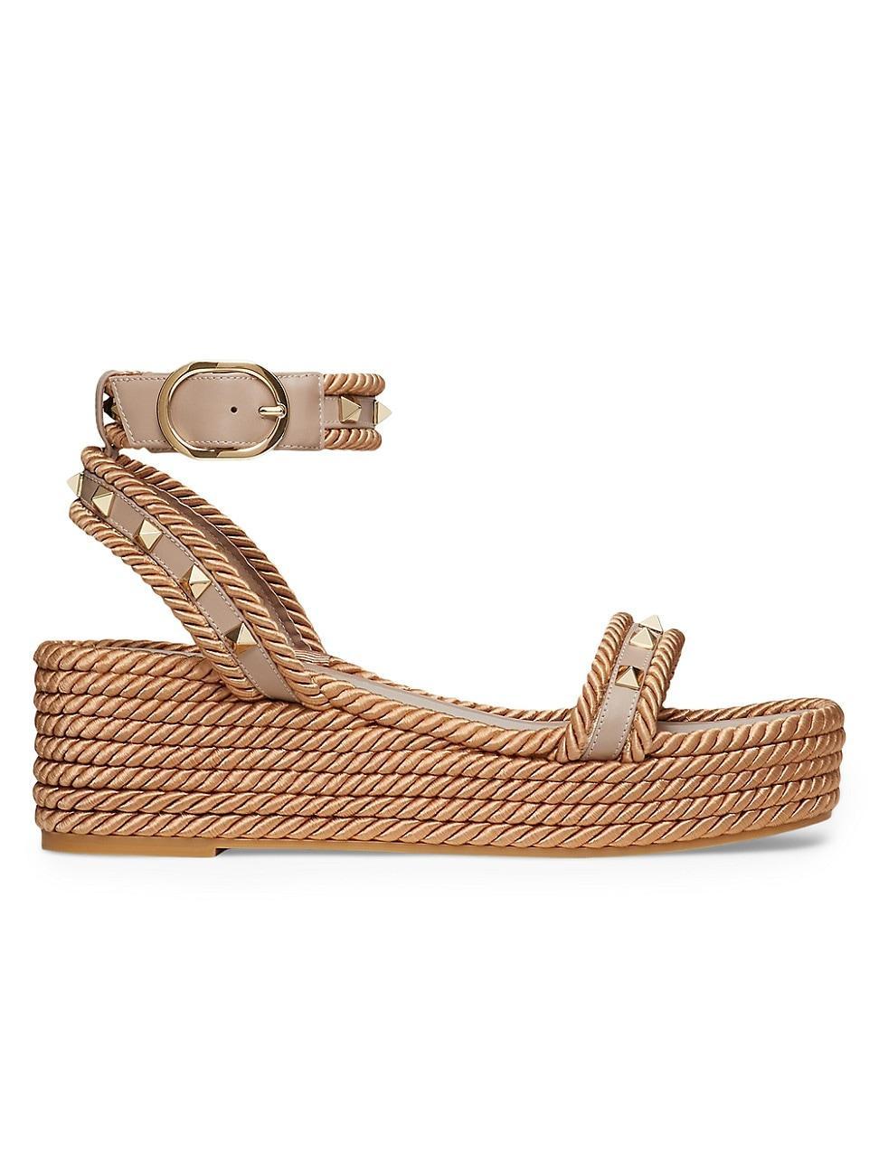 Womens Rockstud 45MM Flatform Sandals in Calfskin Product Image