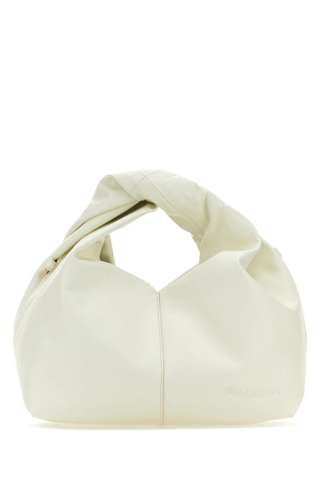 JW ANDERSON Ivory Leather Mini Twister Hobo Handbag In White Product Image