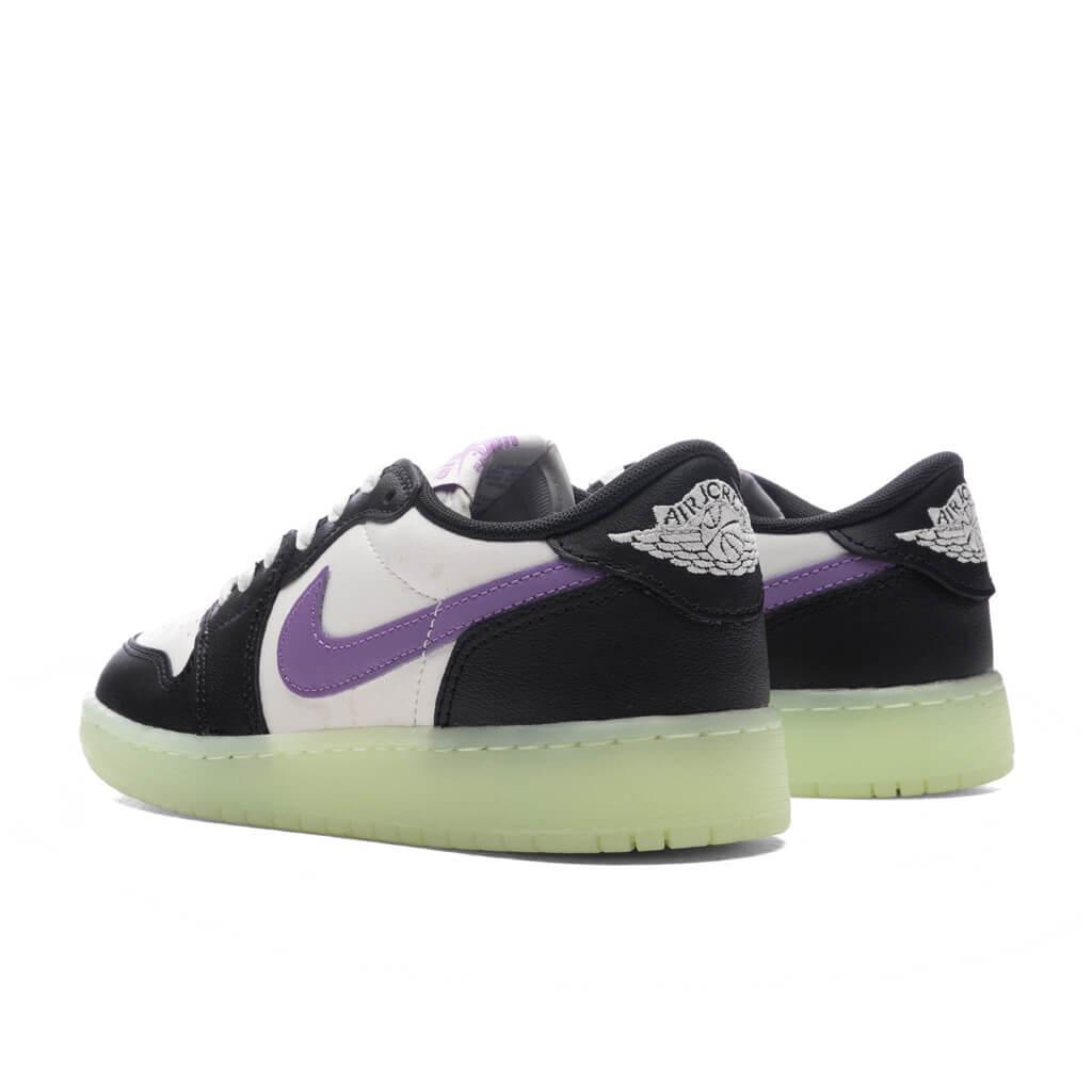 Air Jordan 1 Retro Low OG (GS) - Black/Black Raspberry/Volt Tint Male Product Image