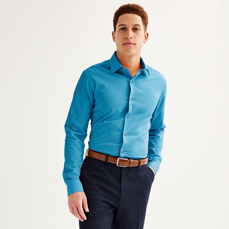 Mens Apt. 9 Premier Flex Solid Slim-Fit Wrinkle Resistant Dress Shirt Blue Solid Product Image