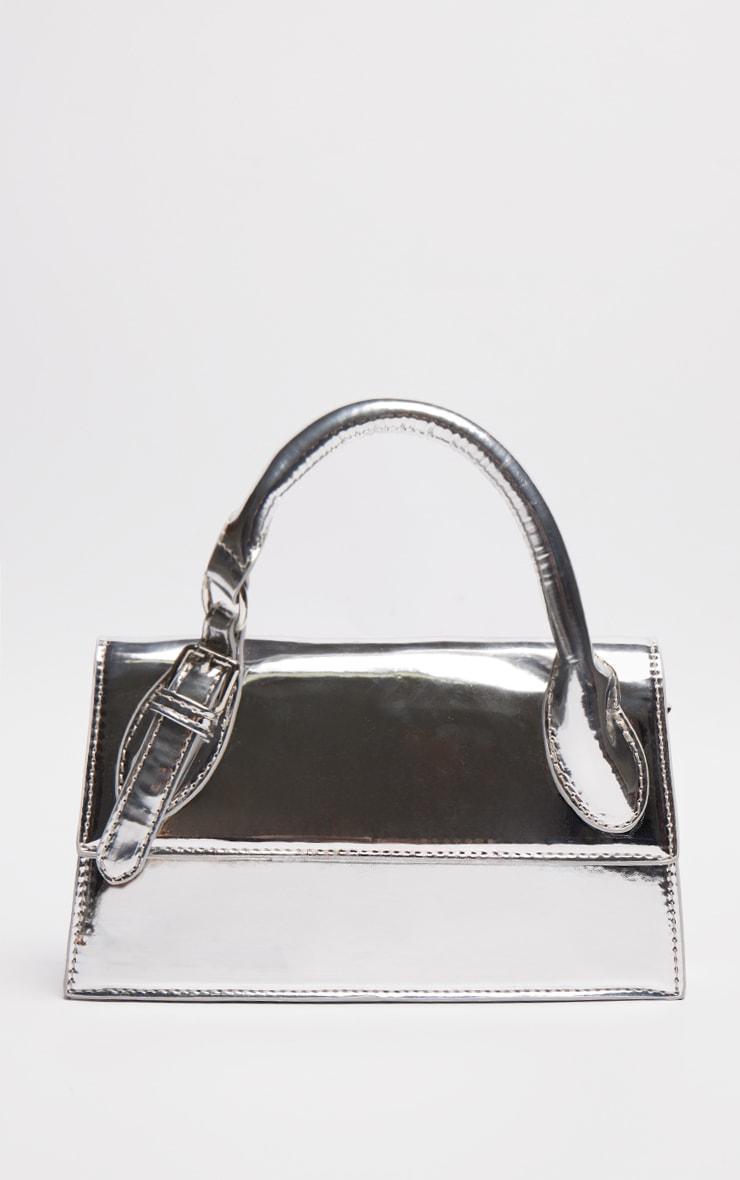 Silver Metallic PU Rectangle Crossbody Bag Product Image