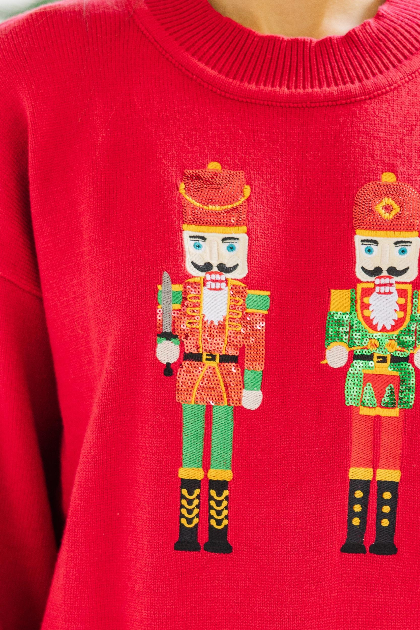 Nutcracker Fun Red Embroidered Sweater Female Product Image