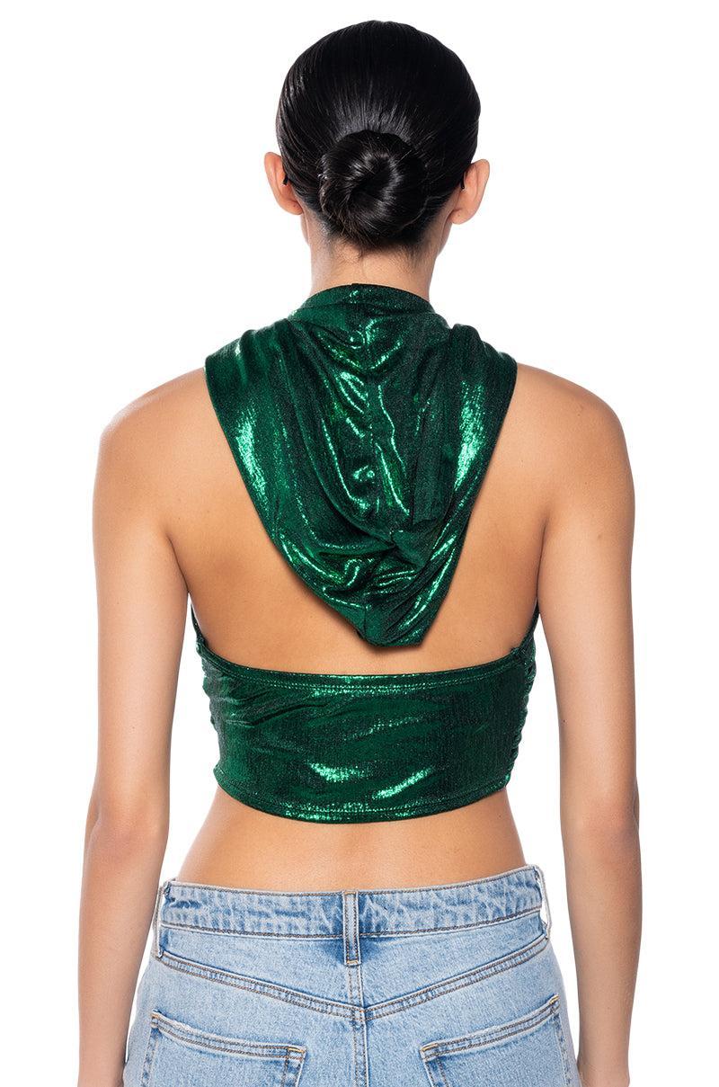 COME THROUGH HOODED METALLIC CROP TOP Product Image