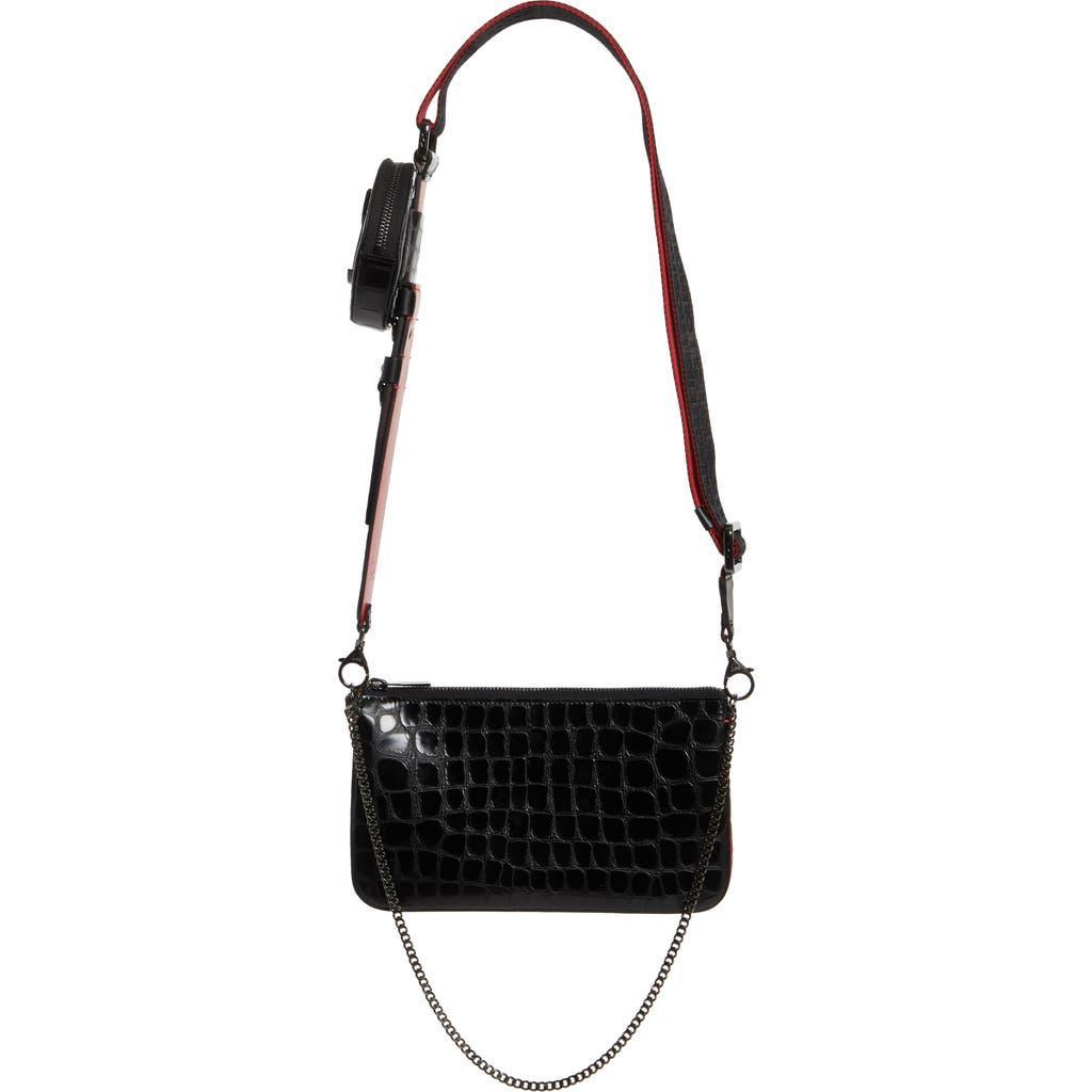 CHRISTIAN LOUBOUTIN Loubila Hybrid Croc Embossed Leather Pouch Crossbody Bag In Cm53 Black/black Product Image