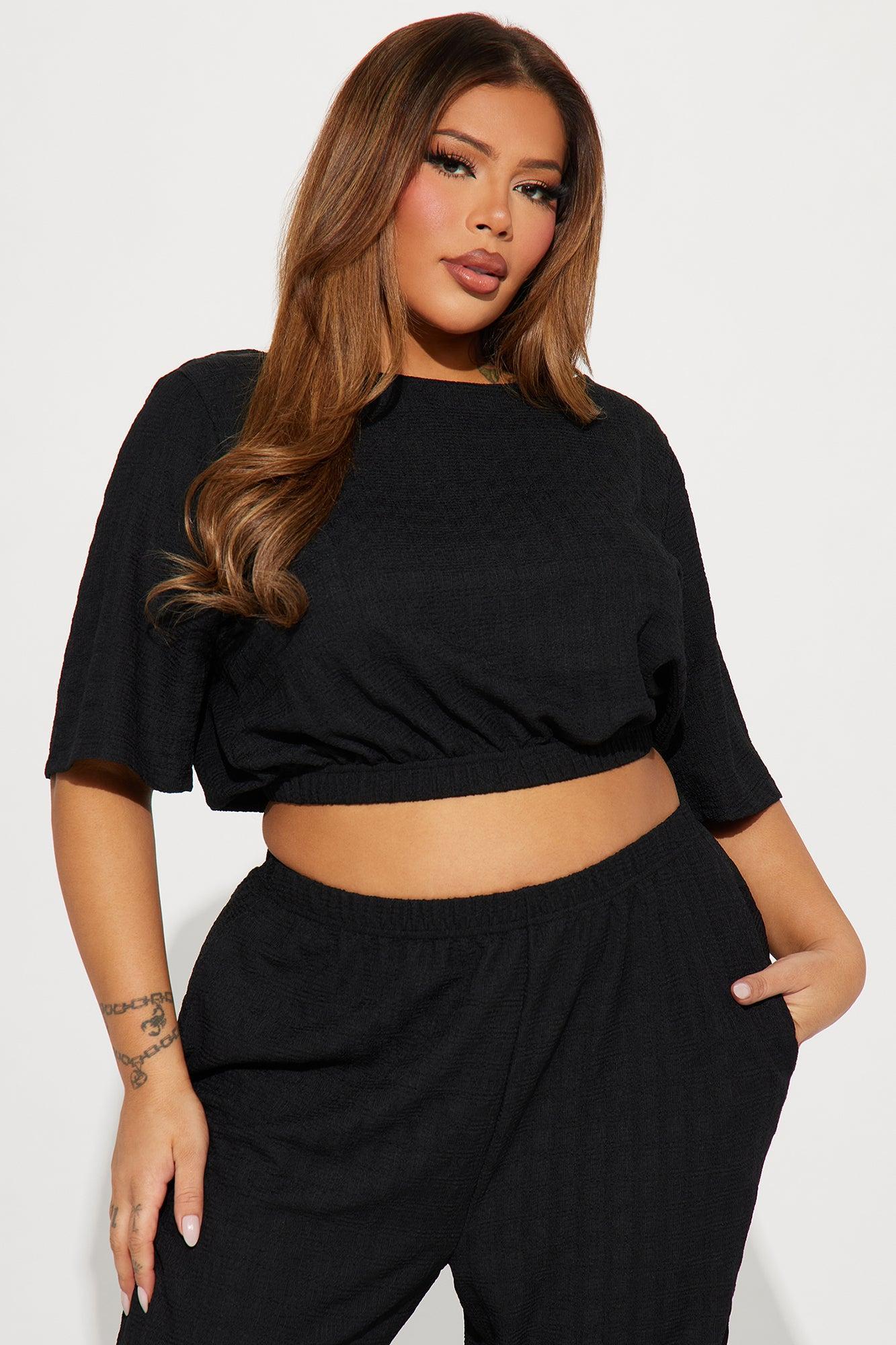 Day Plans Textured Pant Set - Black Product Image