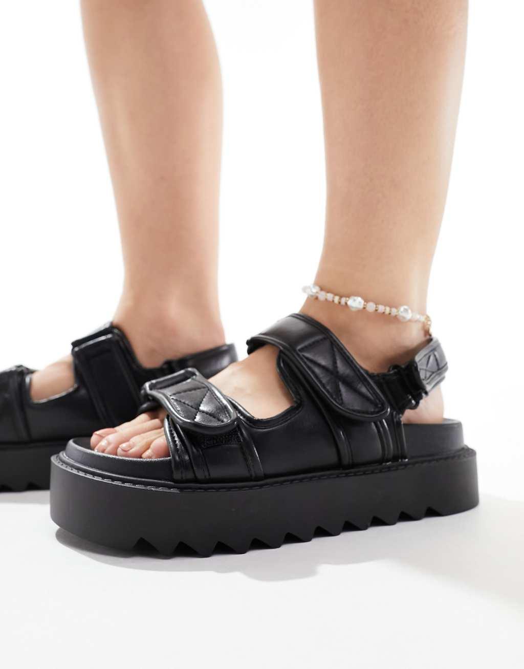 ASOS DESIGN Wide Fit Forecast sporty dad sandals in black Product Image