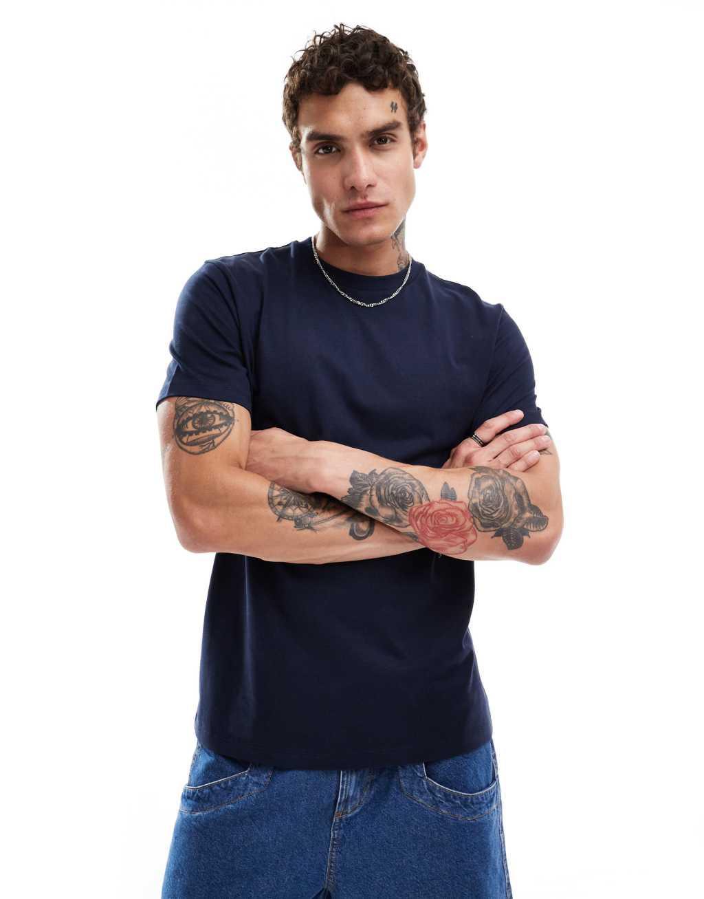 ASOS DESIGN t-shirt in navy with dragon back print Product Image