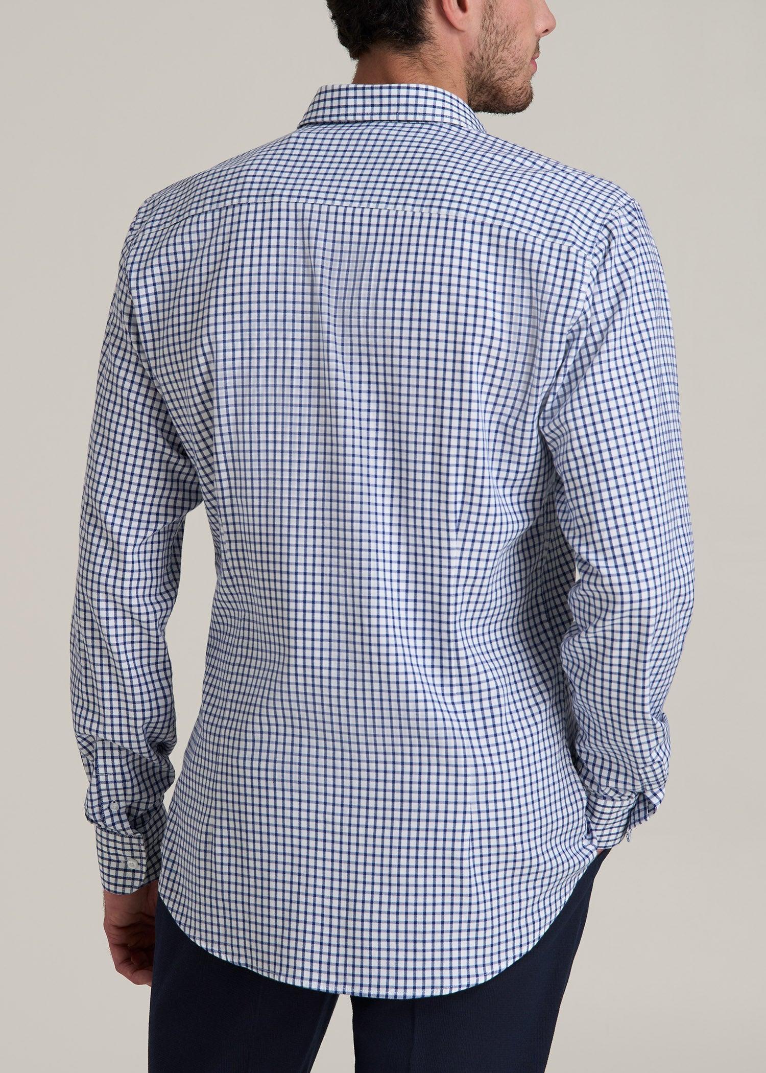 Oskar Button-Up Dress Shirt for Tall Men in Bright Blue Grid Male Product Image