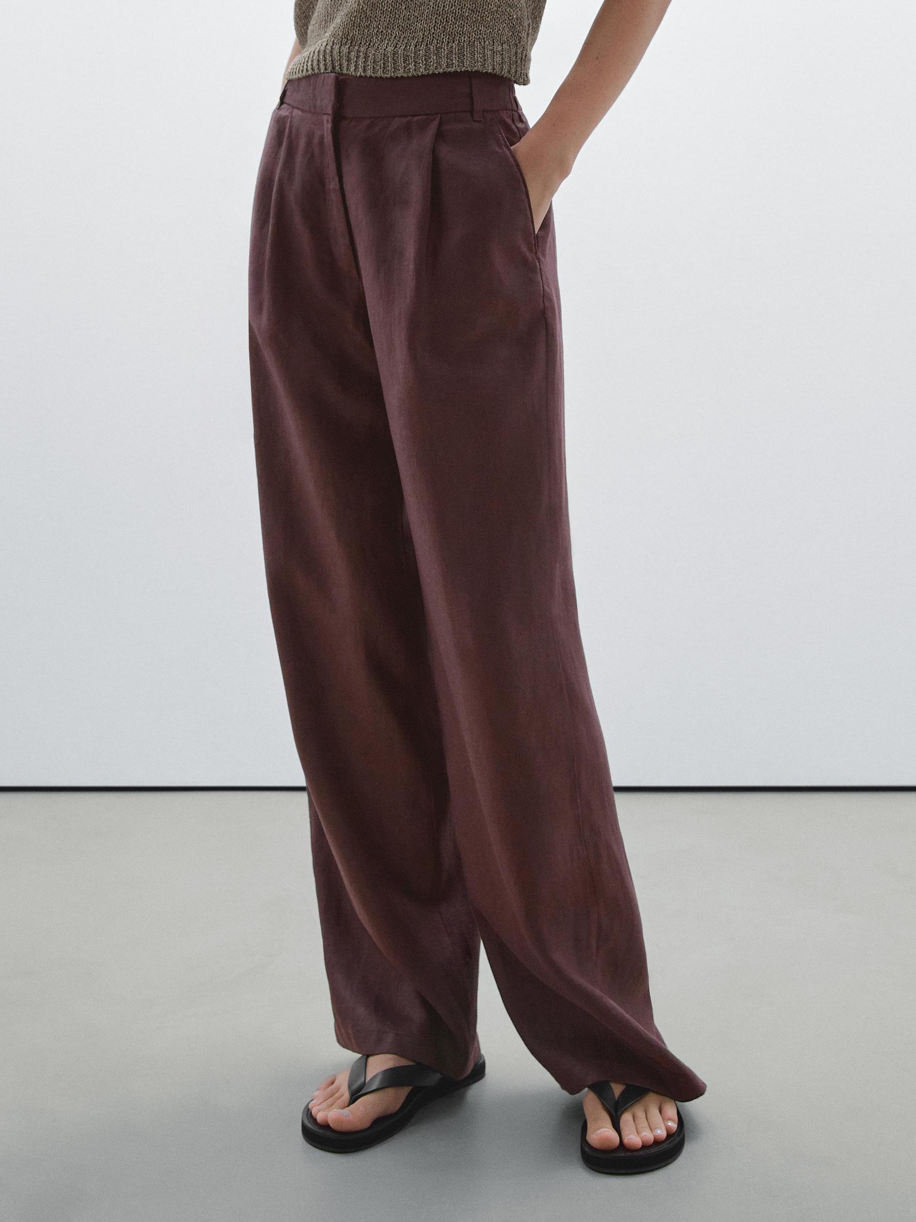 100% linen wide-leg elastic detail trousers Product Image