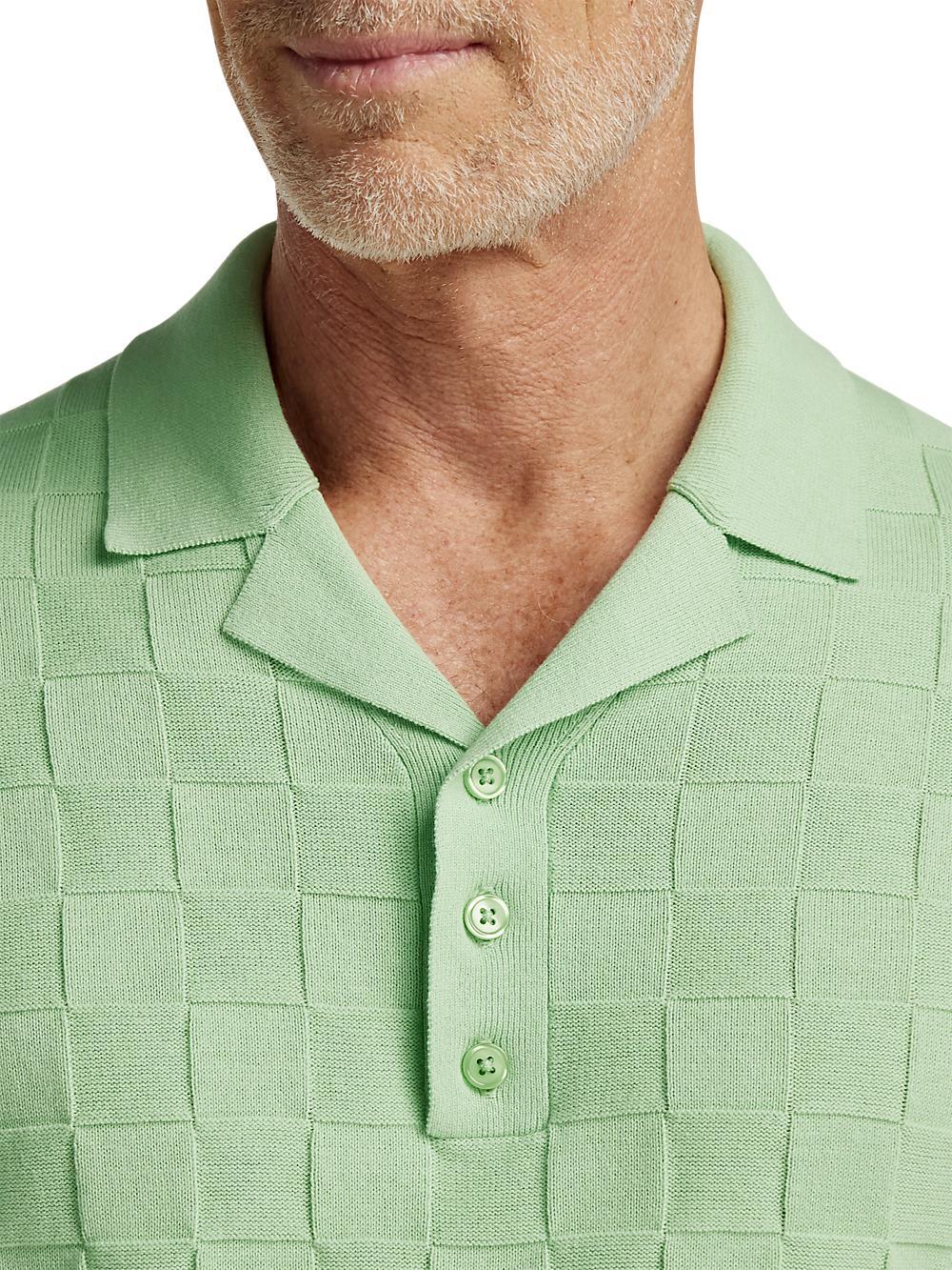 Cotton Three Button Camp Collar Sweater - Green Product Image