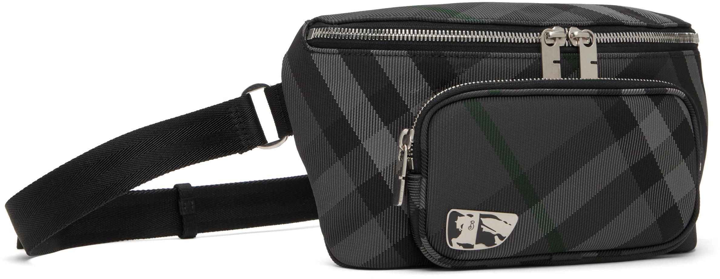 BURBERRY Gray Grid Belt Bag In Charcoal Product Image