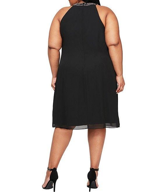 Ignite Evenings Plus Size Braid Bead Halter Neck Sleeveless Ruffle Chiffon Dress Product Image