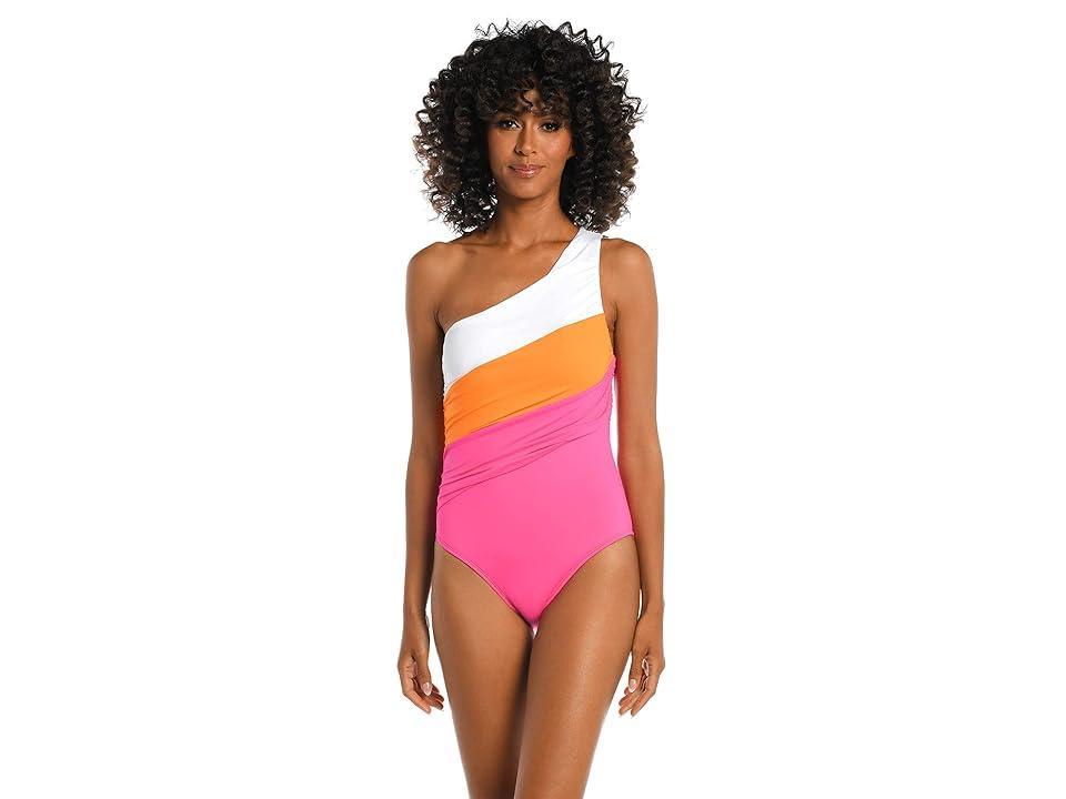 La Blanca Island Goddess Shirred Color-Block One Shoulder Mio (Ice ) Women's Swimwear Product Image