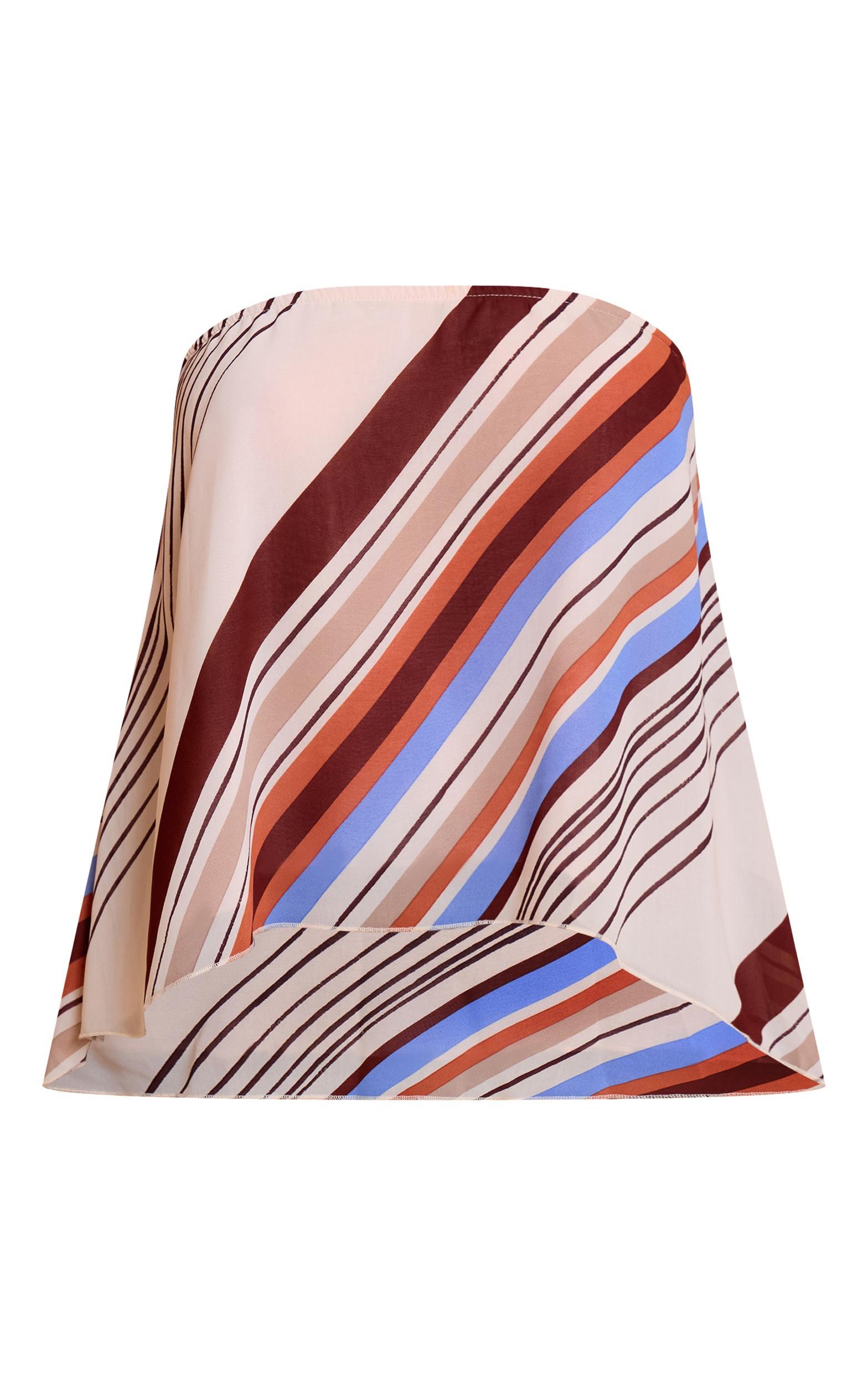  Multi Printed Striped Chiffon Floaty Bandeau Top Product Image