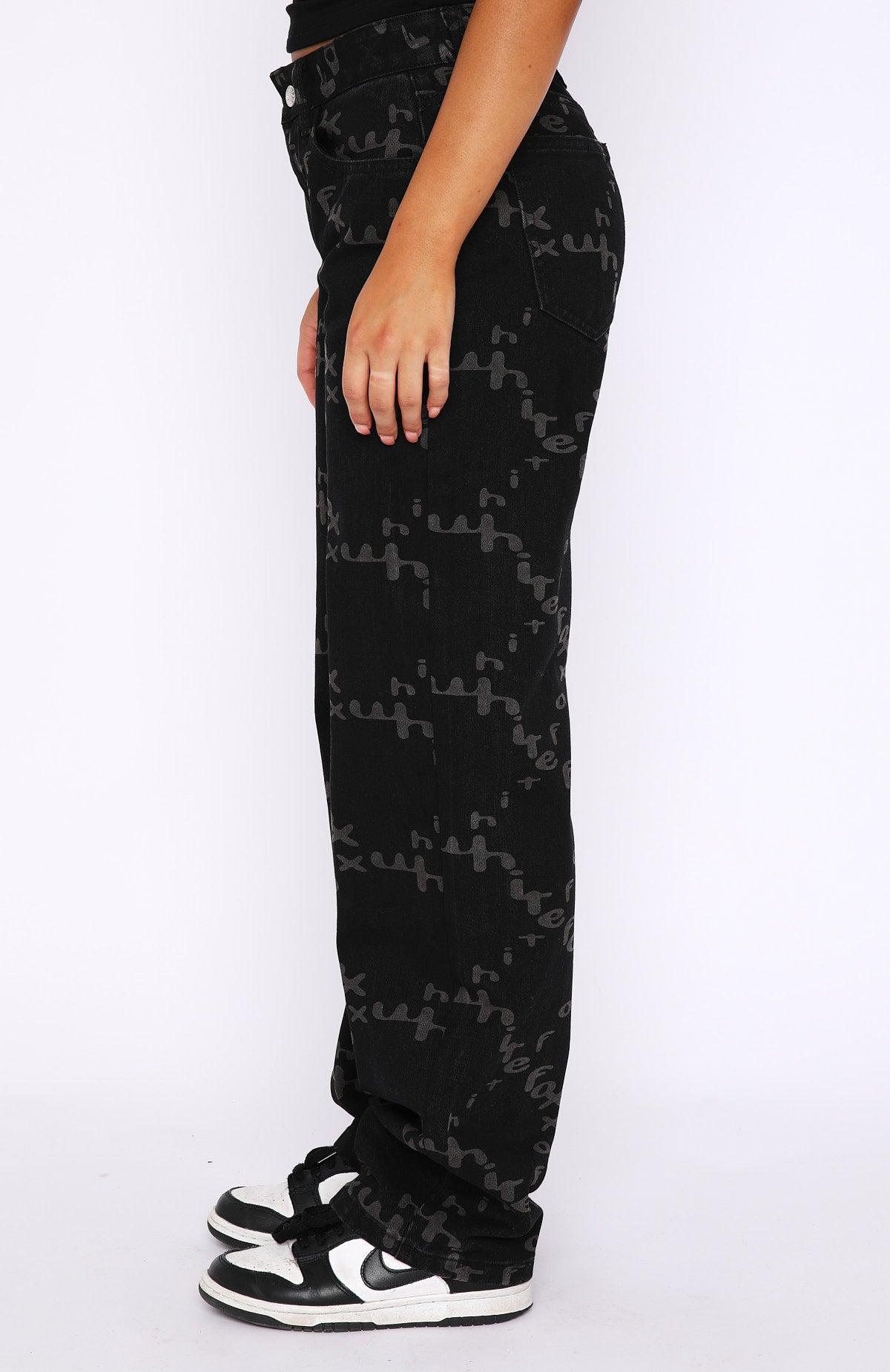 Catch Me Out Printed Denim Jeans Black Product Image