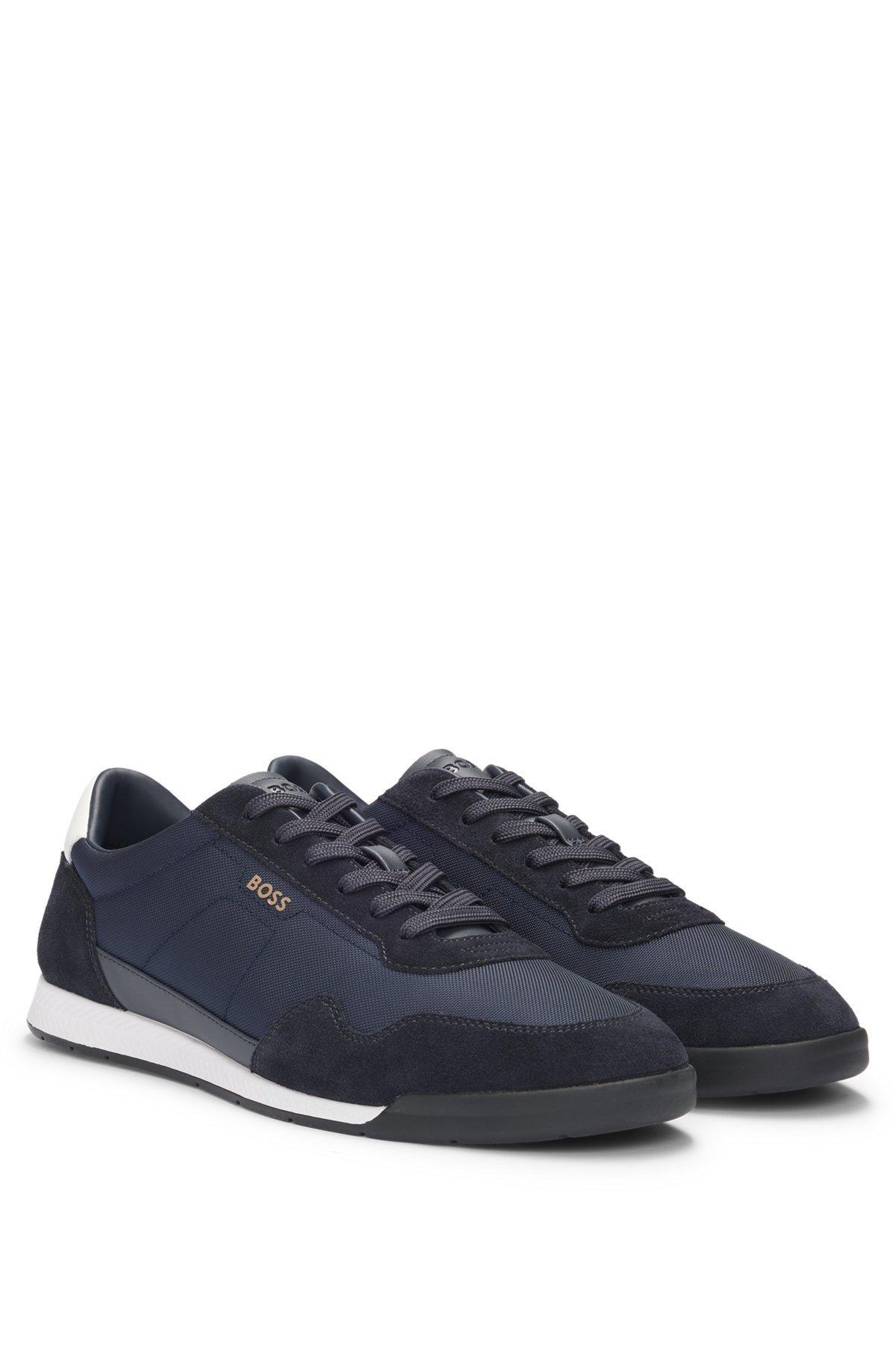 Mixed-material lace-up trainers with suede trims Product Image