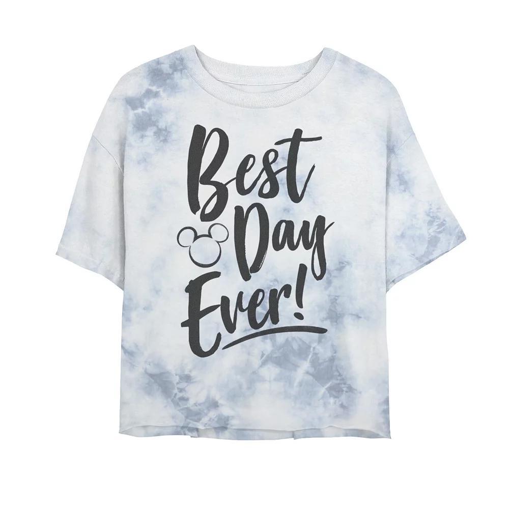 Juniors' Disney Park Best Day Every Mickey Head Silhouette Bombard Wash Crop Graphic Tee, Girl's, Size: Small, White Blue Product Image