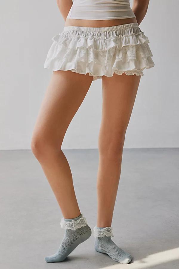 Lace Ruffle Pointelle Ankle Sock Womens at Urban Outfitters Product Image