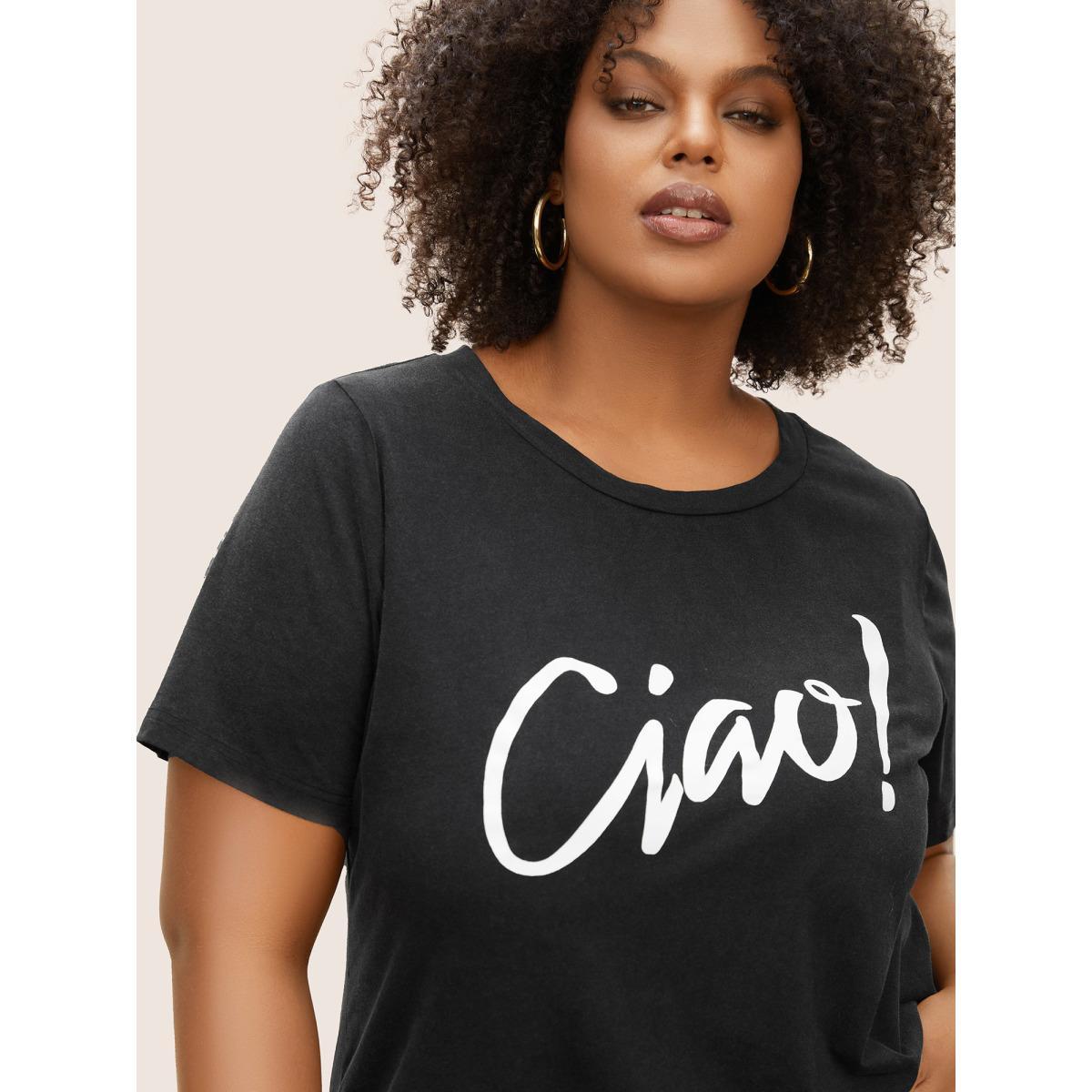 Plus Size Crew Neck Positive Slogan Letter Print T-shirt Black Women Casual Positive slogan Round Neck Everyday T-shirts BloomChic 10/M Product Image