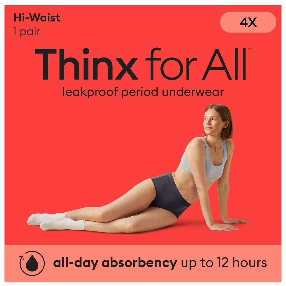 Thinx for All Womens Everyday Comfort Hi-Waist Leakproof Period Briefs - Black 4X Product Image