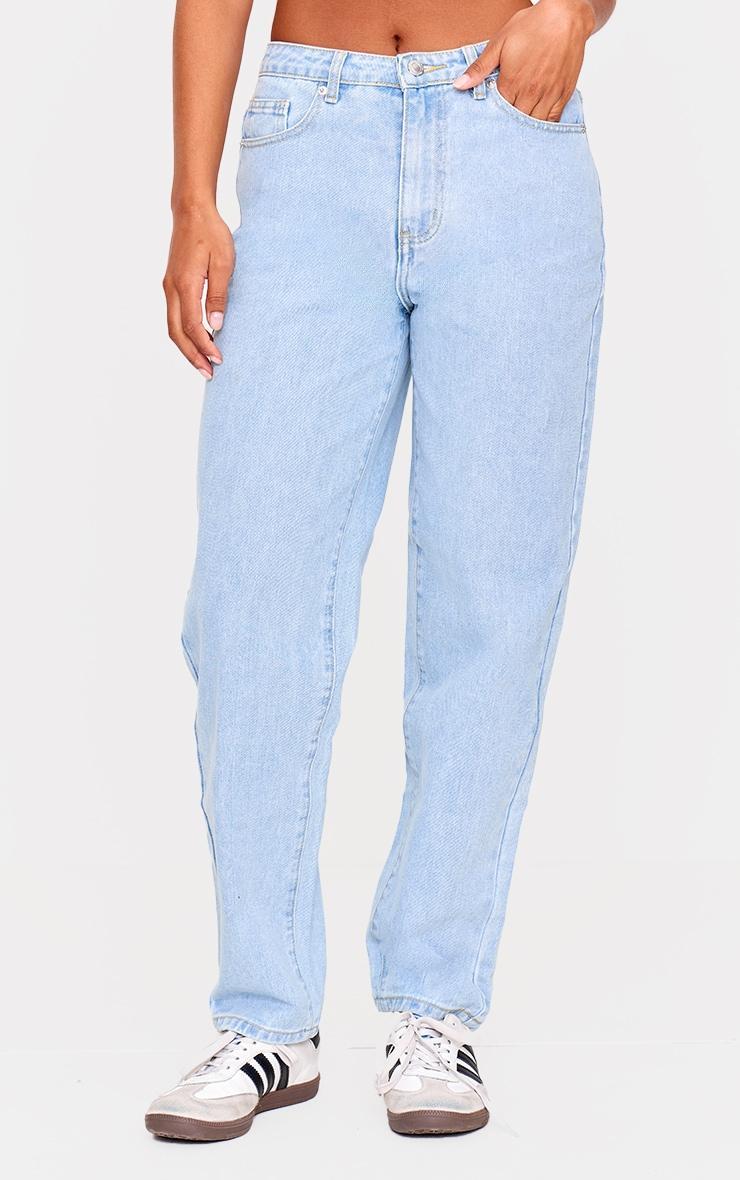 PRETTYLITTLETHING Light Blue Wash High Waist Mom Jeans Product Image