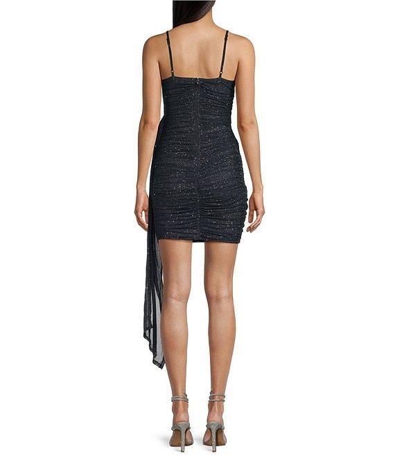 Pear Culture Spaghetti Strap Square Neck Wrap Tail Glitter Dress Product Image