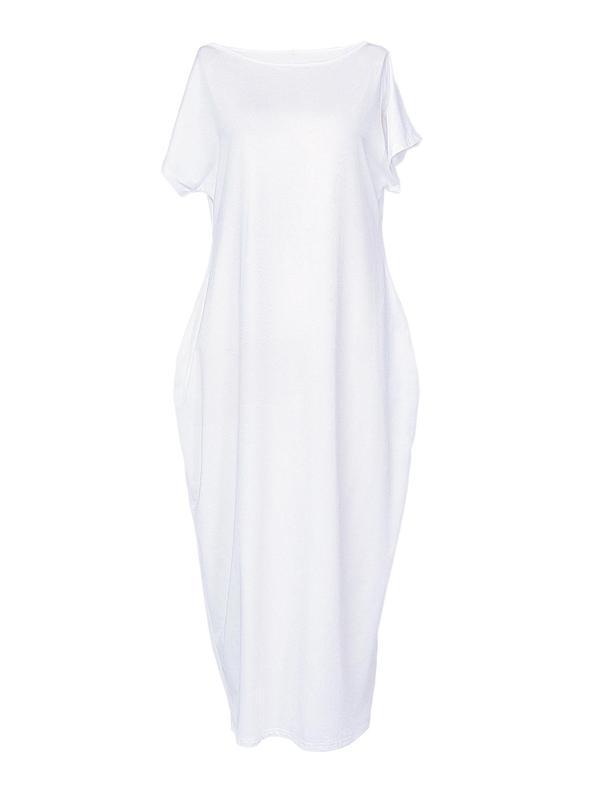 Loose Short Sleeves Solid Color Round-Neck Maxi Dresses Product Image