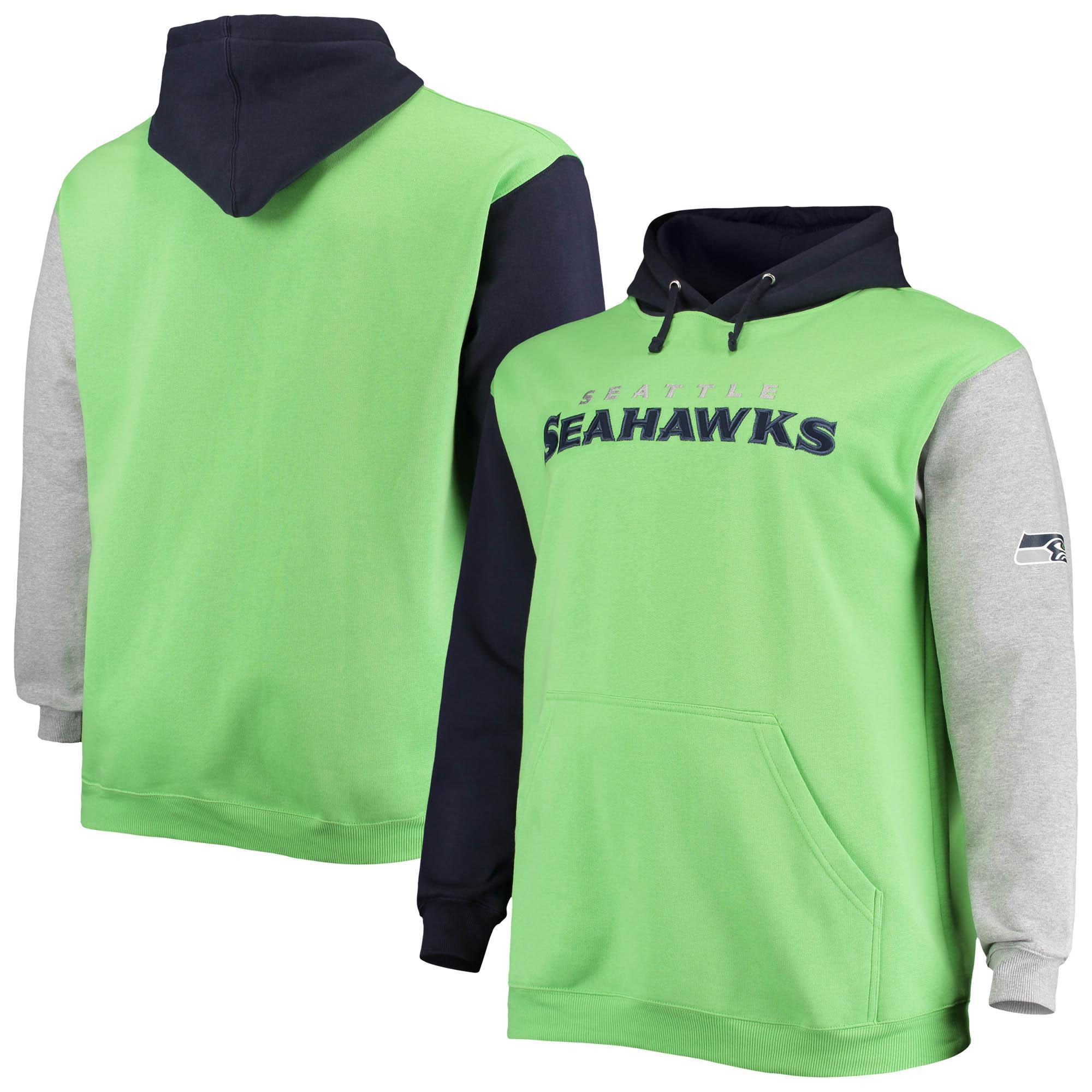 Mens College /Neon Green Seattle Seahawks Big & Tall Pullover Hoodie Blue Product Image