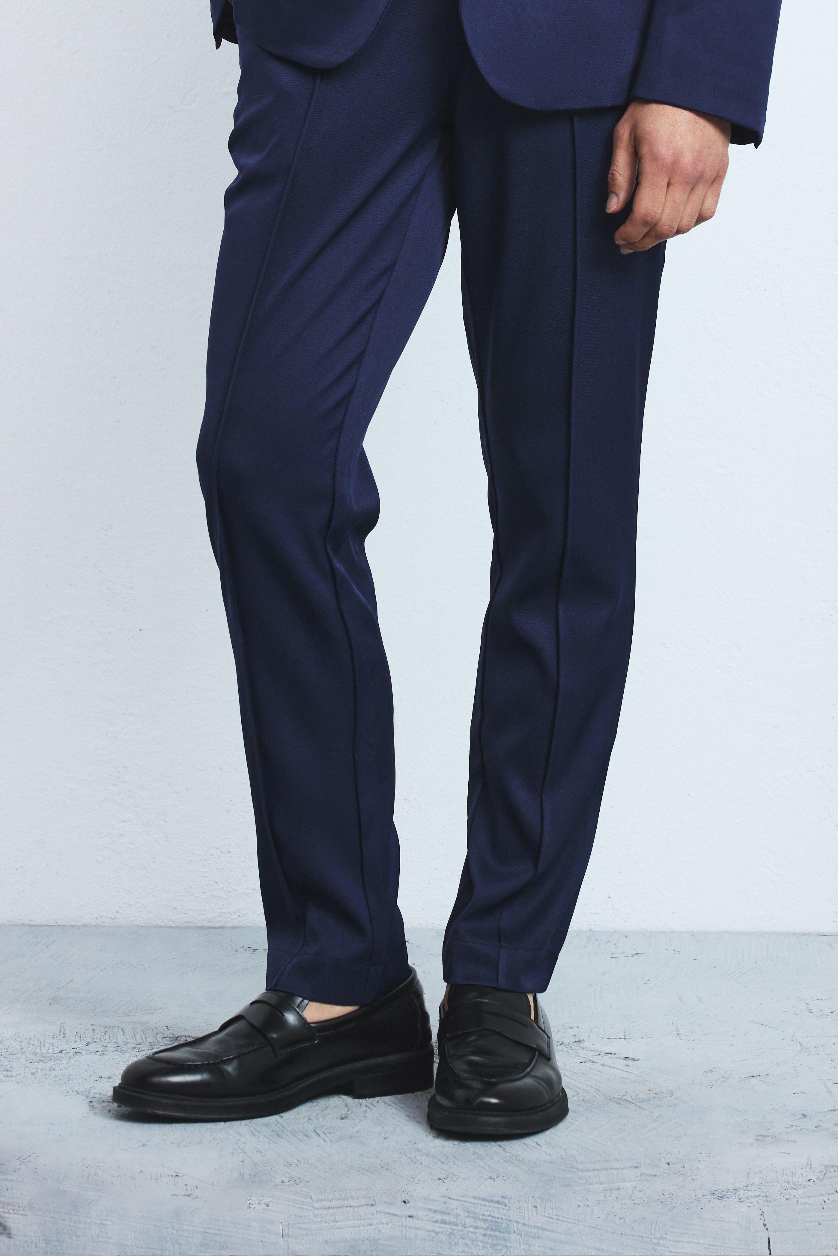 Mens Navy Slim Fixed Waist Tailored Trouser, Navy Product Image