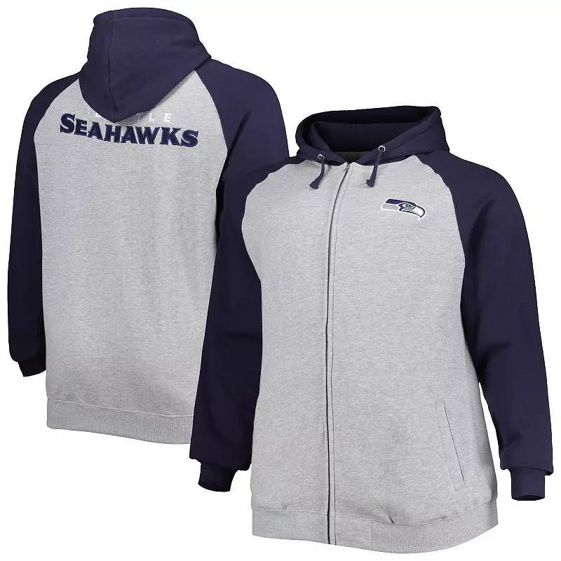 Men's Heather Gray Seattle Seahawks Big & Tall Fleece Raglan Full-Zip Hoodie Jacket, Size: 4XB, Grey Product Image