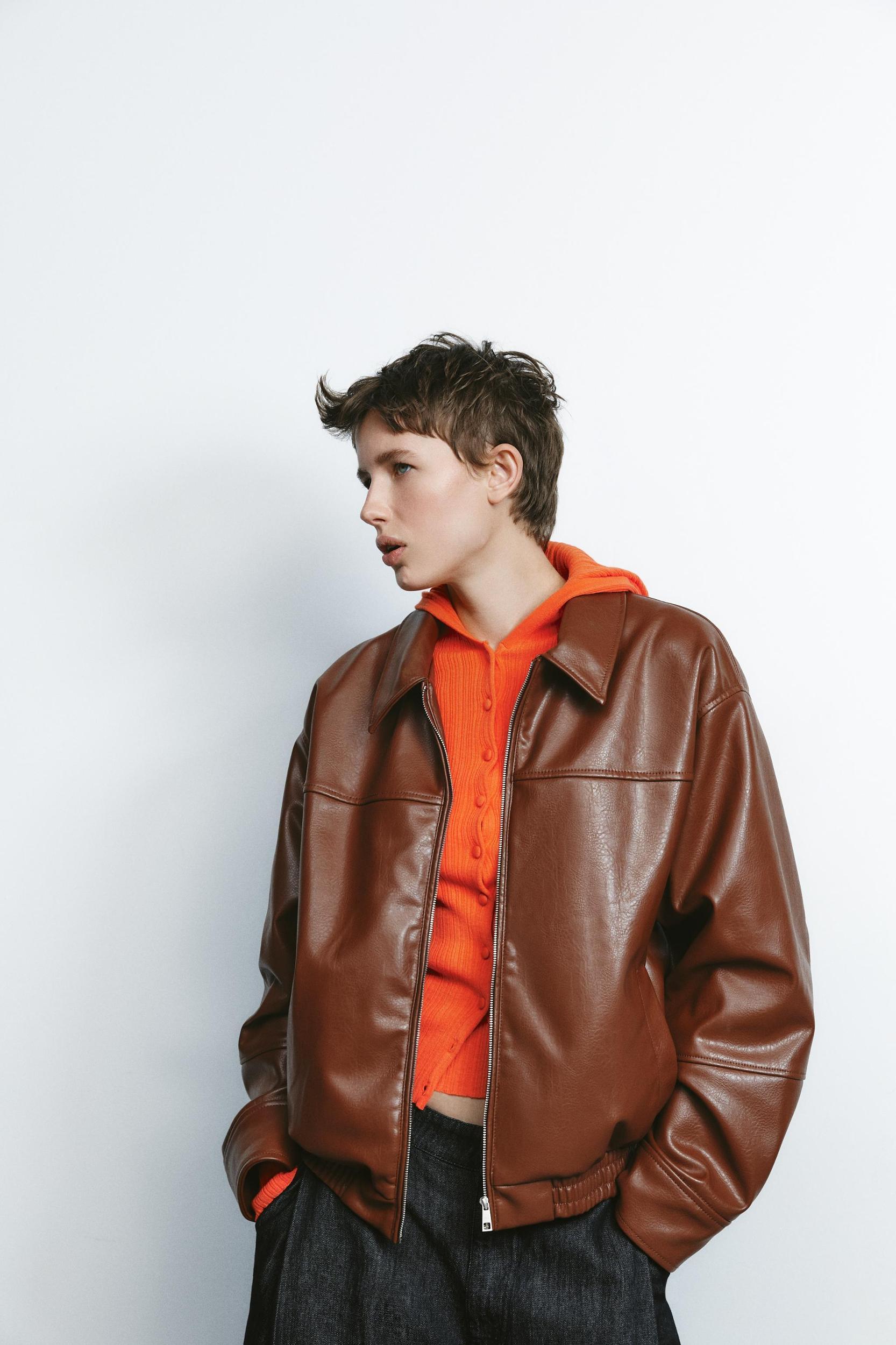 FAUX LEATHER BOMBER JACKET Product Image