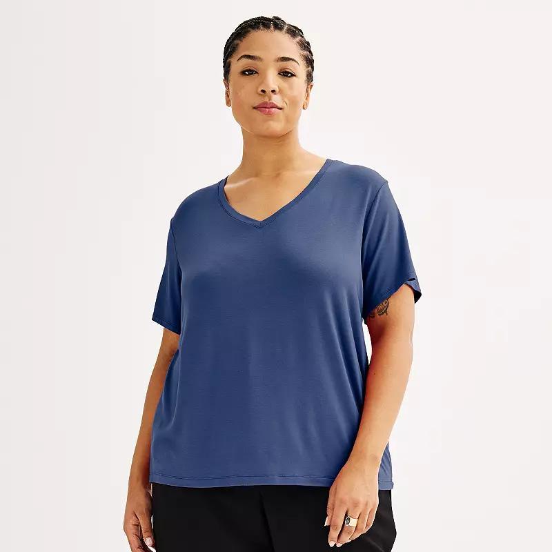 Plus Size Nine West Essential Soft Spun Short Sleeve V-Neck Tee, Women's, Size: 0X, Resolute Blue Product Image