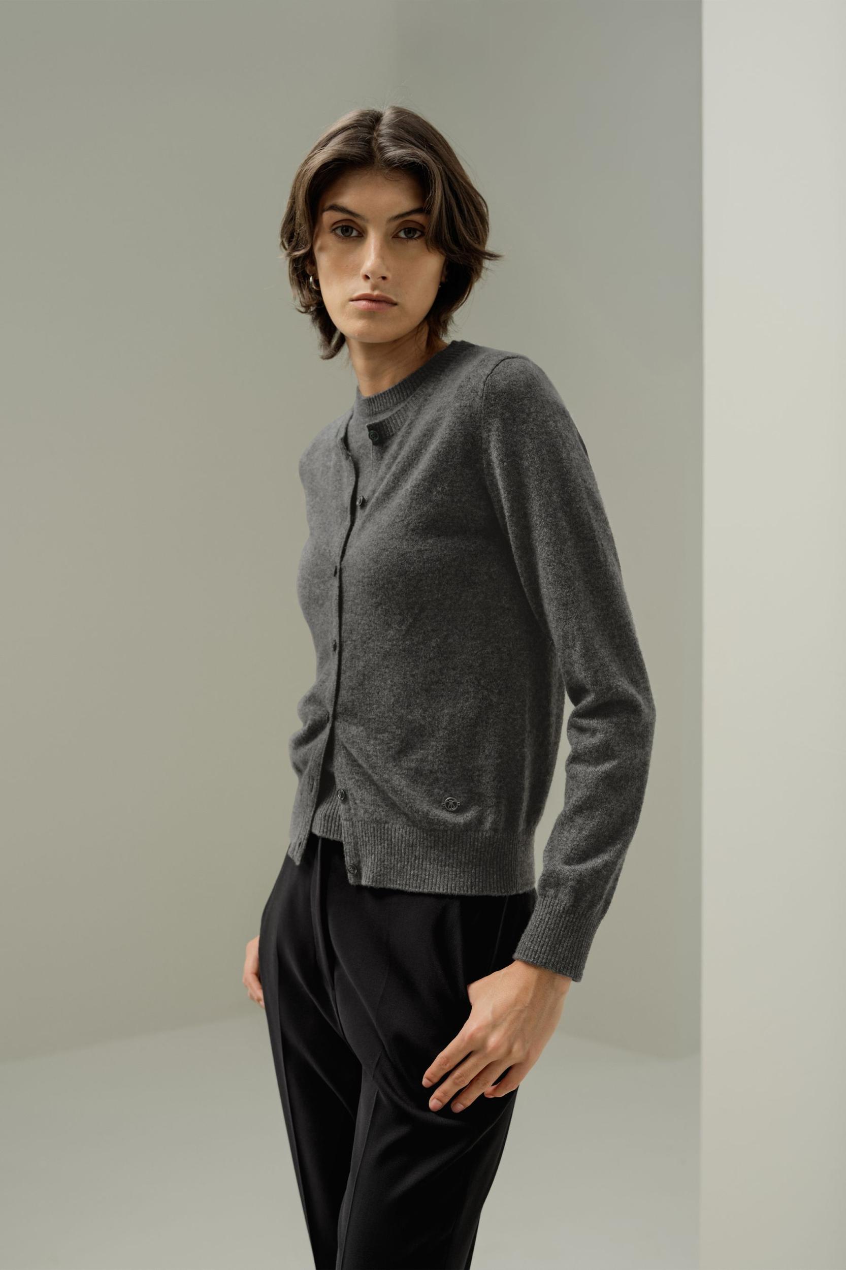 LILYSILK Women's Cashmere Cardigan | Fitted Crew Neck | 100% Cashmere | Soft & Breathable | Medium Gray | M Product Image