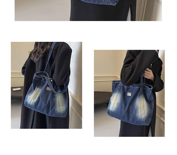 Applique Washed Denim Tote Bag Product Image