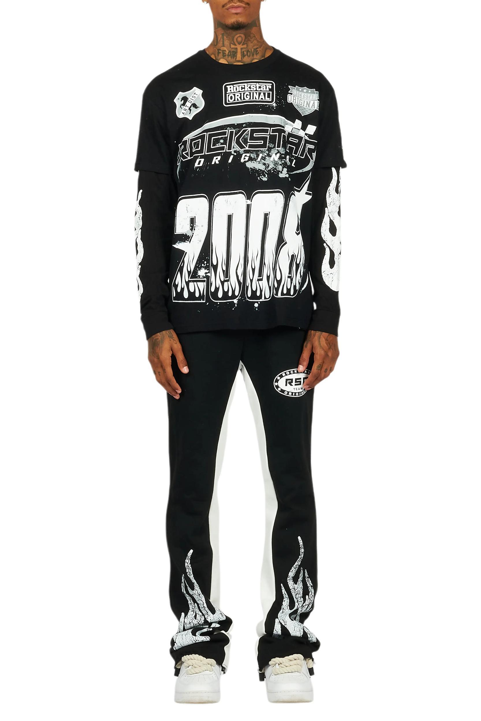 Amos Black Double Layer T-Shirt/Stacked Baggy Pant Set Male Product Image