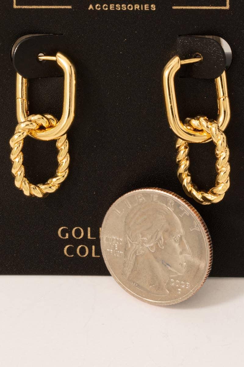 Gold Dipped Linked Oval Hoop Dangle Earrings Product Image