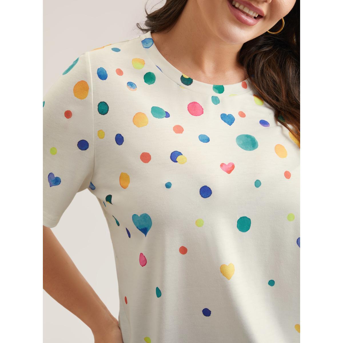 Plus Size Geometric Print Crew Neck Fitted T-Shirt Multicolor Women Playful Non Round Neck Casual T-shirts BloomChic 10/M Product Image